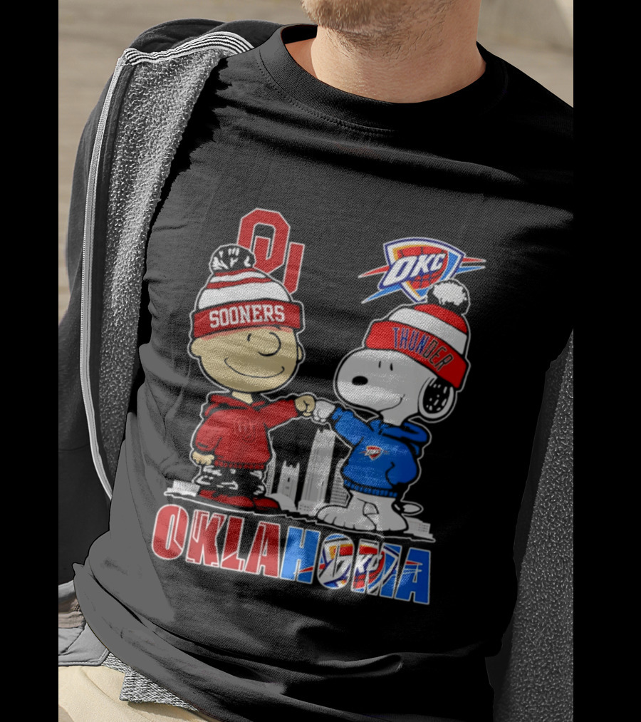 Oklahoma Sooners OU Snoopy OKC Thunder Unity Skyline T-Shirt