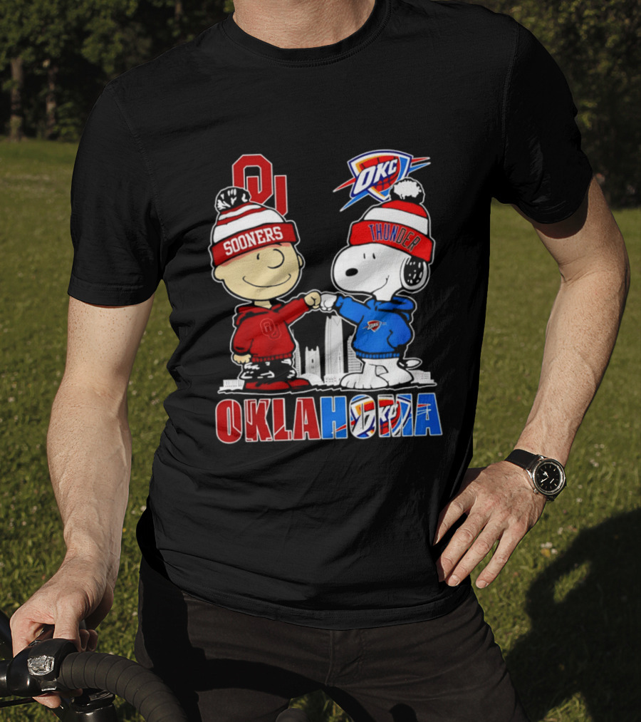 Oklahoma Sooners OU Snoopy OKC Thunder Unity Skyline T-Shirt