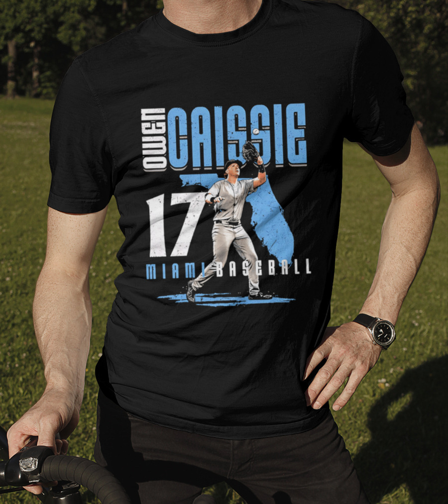 Owen Caissie 17 Miami Baseball Florida Map T-Shirt