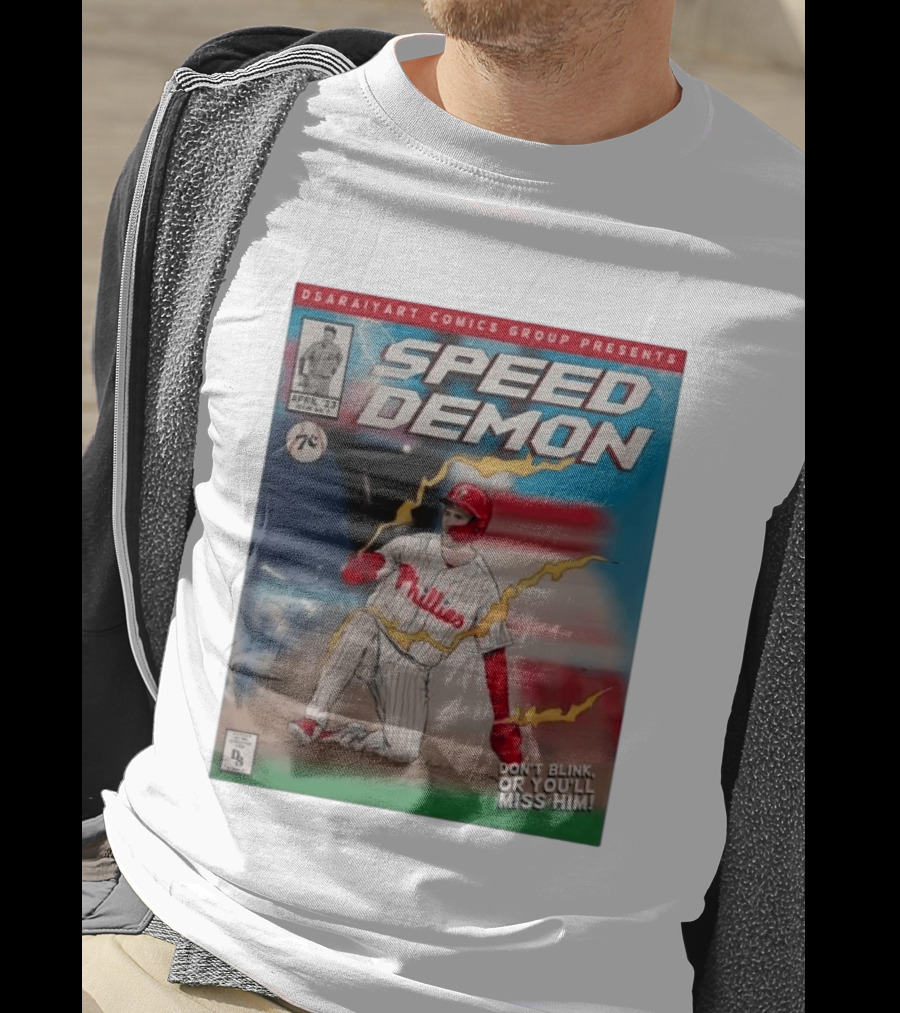 DSaraiyart Speed Demon Phillies April 23 Comics Group Don't Blink Trea Turner T-Shirt
