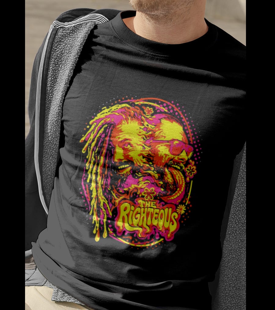 TNA Wrestling The Righteous Psychedelic Tie Dye Art With Sunglasses And Flowers T-Shirt