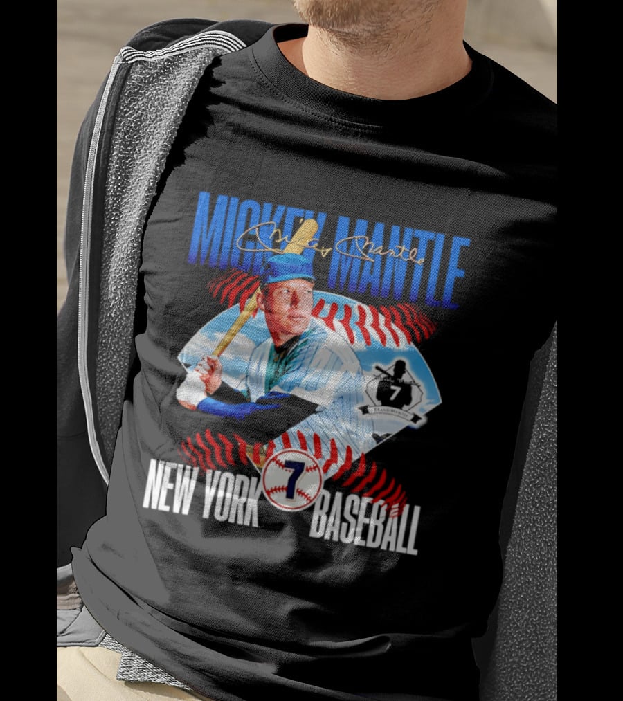 Mickey Mantle New York Baseball 7 Laces T-Shirt