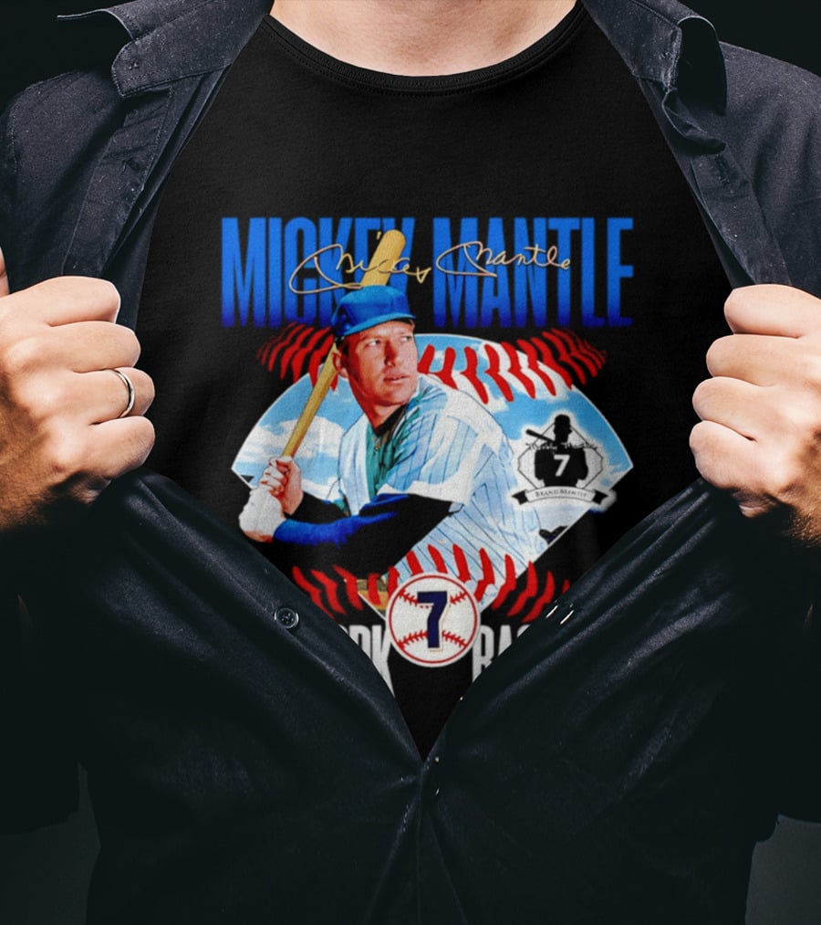 Mickey Mantle New York Baseball 7 Laces T-Shirt