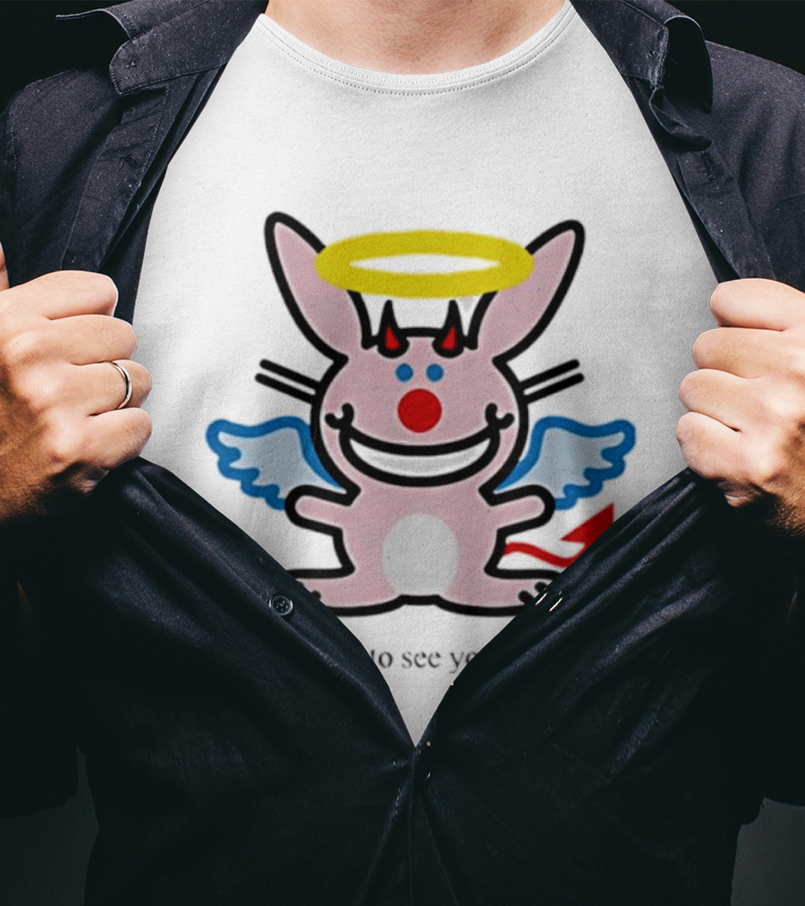 Angel Devil Rabbit I Don't Want To See You In Heaven Halo Wings Horns Red Tail T-Shirt
