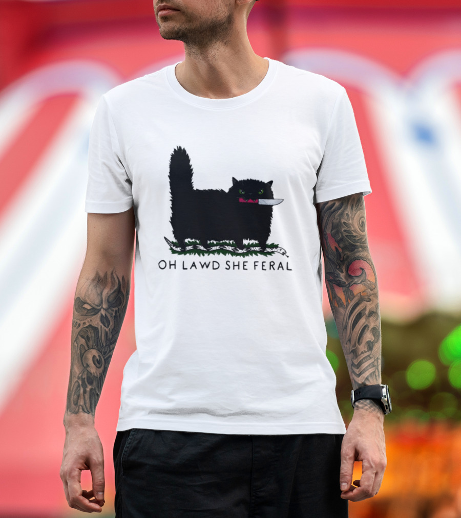Oh Lawd She Feral Cat Knife Snake T-Shirt