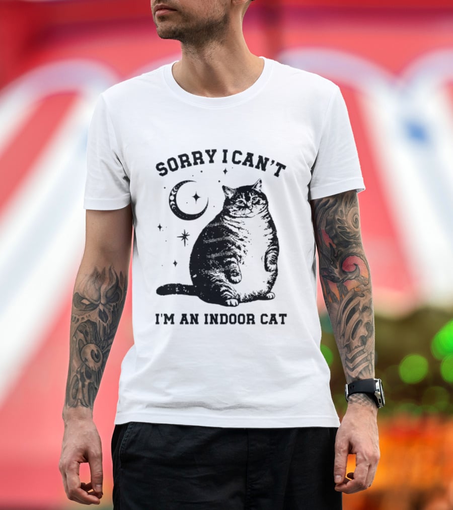 Sorry I Can't I'm An Indoor Cat Moon And Stars Fat Cat T-Shirt