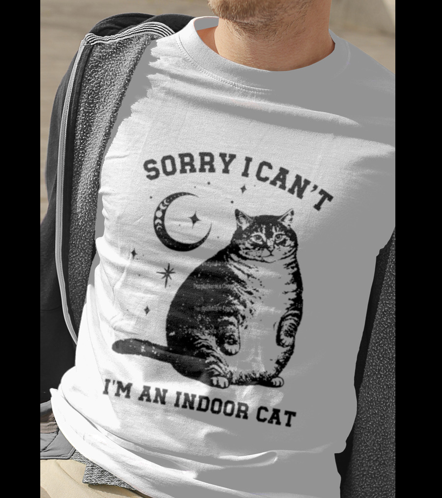Sorry I Can't I'm An Indoor Cat Moon And Stars Fat Cat T-Shirt
