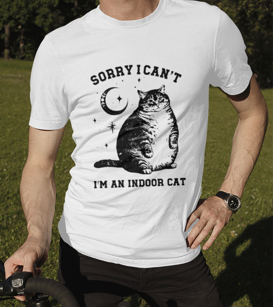 Sorry I Can't I'm An Indoor Cat Moon And Stars Fat Cat T-Shirt