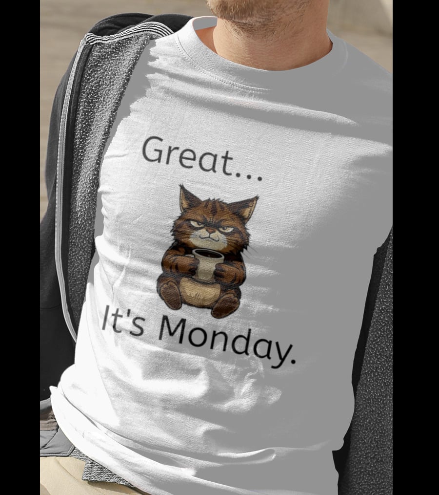 Great It's Monday Mood Cat With Coffee T-Shirt