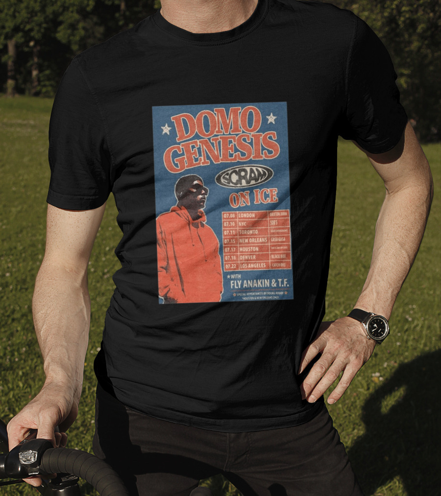 Domo Genesis Scram On Ice World Tour 2026 With Fly Anakin And T.F. London NYC Toronto New Orleans Houston Denver Los Angeles T-Shirt