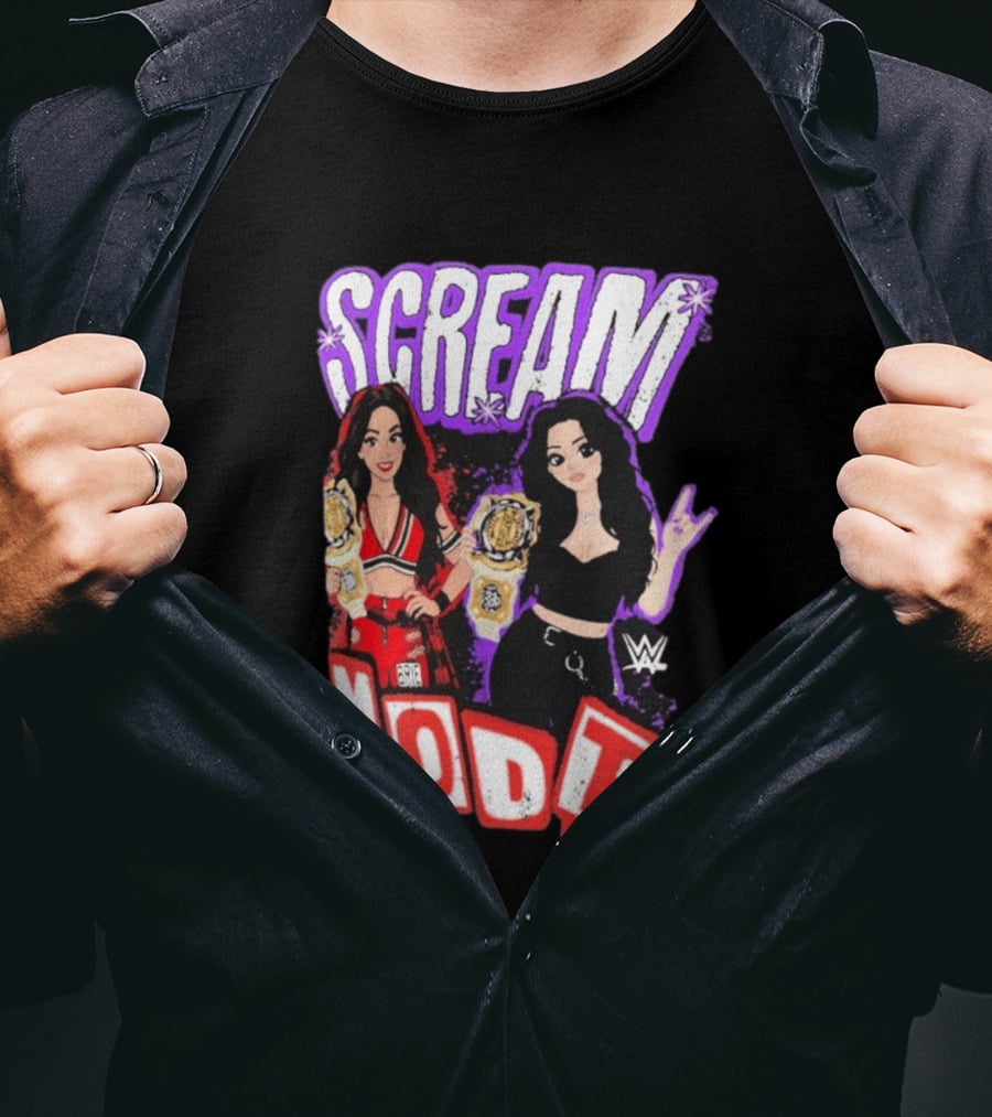 Scream Mode Paige Vs Brie Bella Cartoon WWE Champions T-Shirt