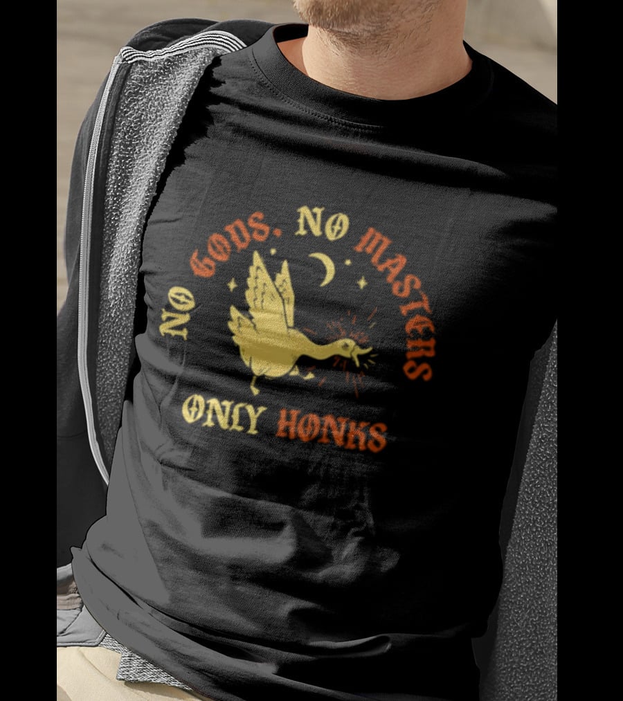 No Gods No Masters Goose Only Honks Crescent Moon And Stars T-Shirt
