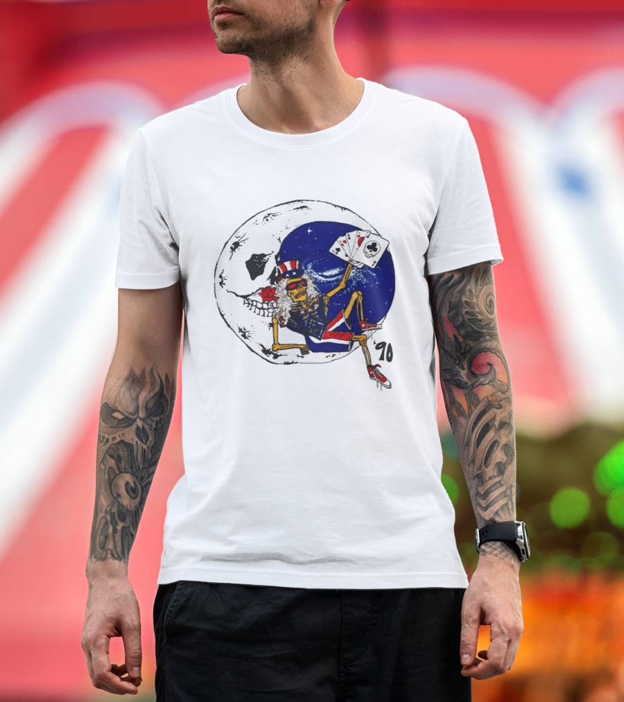 Grateful Dead 1990 Rare Uncle Sam Skeleton Moon Playing Cards T-Shirt