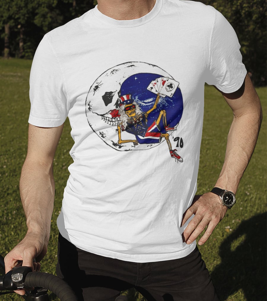 Grateful Dead 1990 Rare Uncle Sam Skeleton Moon Playing Cards T-Shirt