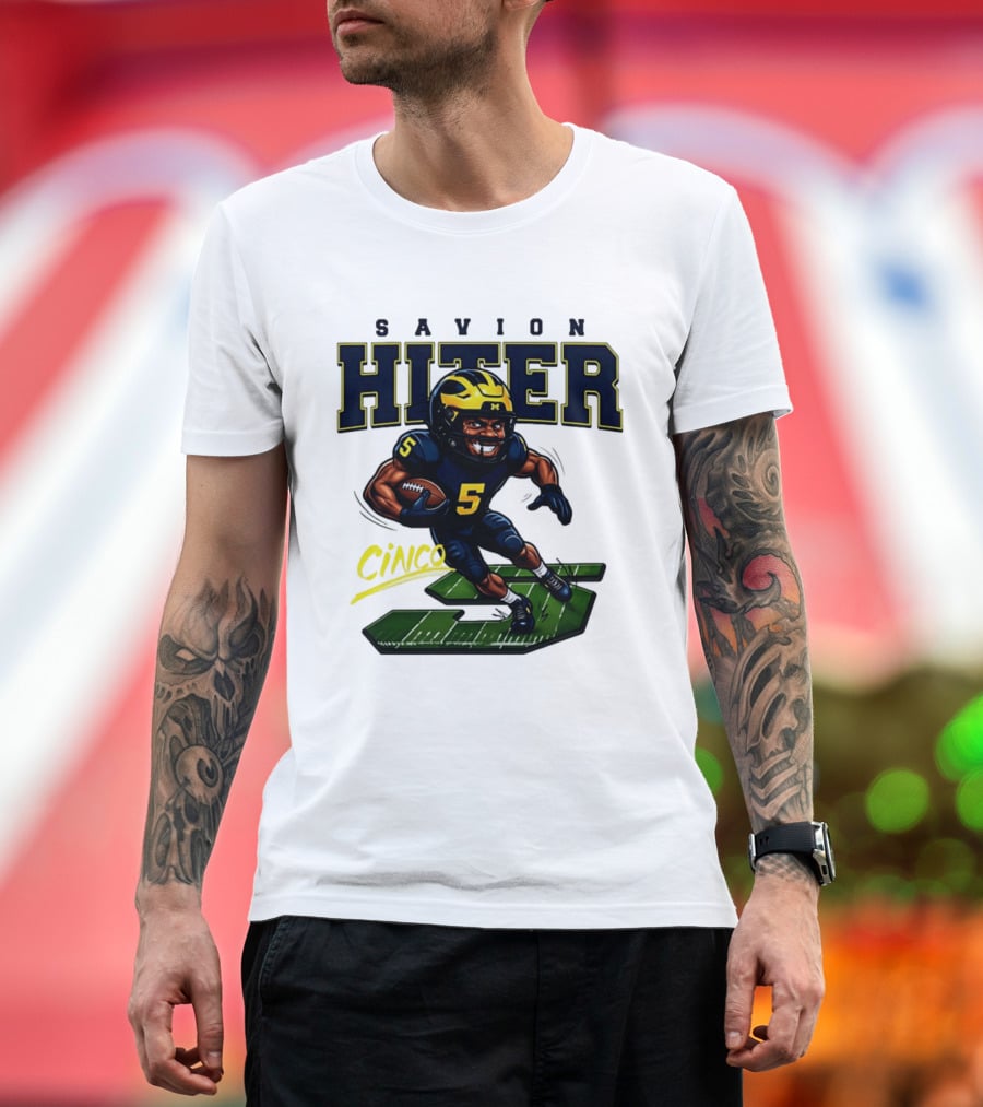 Savion Hiter Number 5 Cinco Valiant Michigan Wolverines Football Cartoon T-Shirt