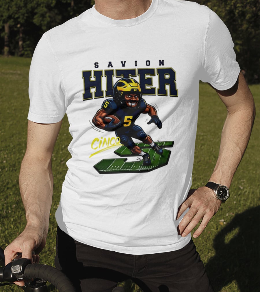 Savion Hiter Number 5 Cinco Valiant Michigan Wolverines Football Cartoon T-Shirt