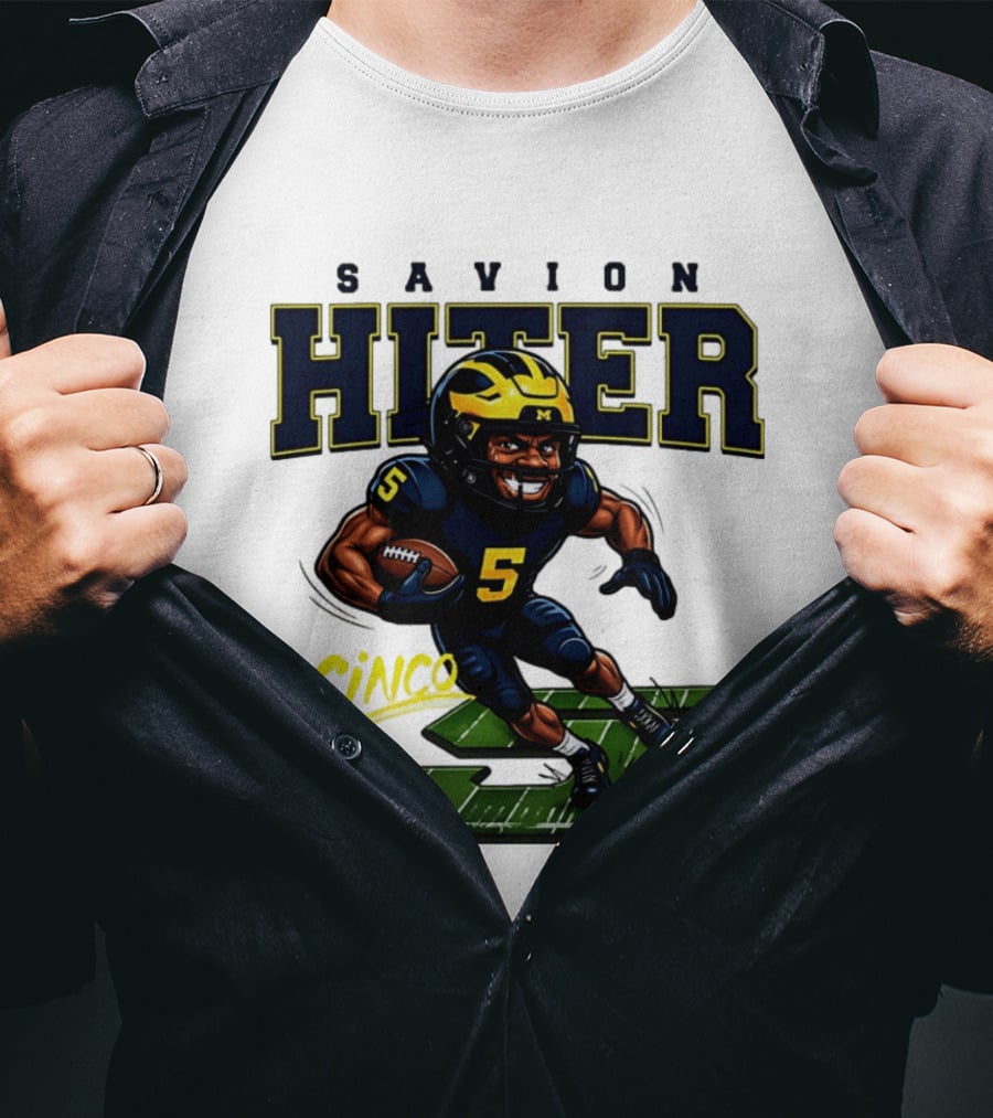 Savion Hiter Number 5 Cinco Valiant Michigan Wolverines Football Cartoon T-Shirt