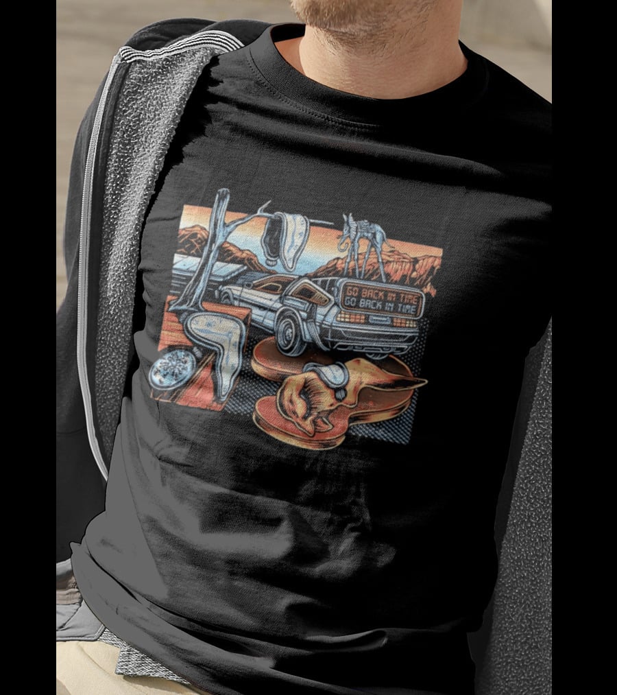 Back To The Future Time Travel Car Meets Salvador Dali's The Persistence Of Memory T-Shirt
