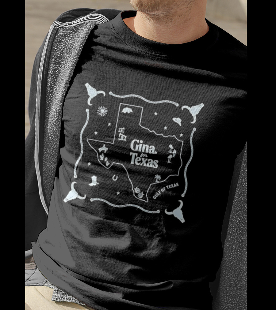 Texas State Map Gina For Texas Stars And Boots T-Shirt