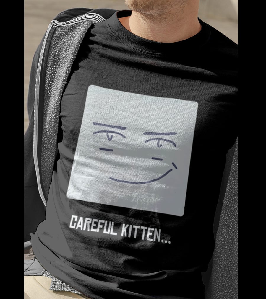 Roblox Man Face Careful Kitten Meme T-Shirt