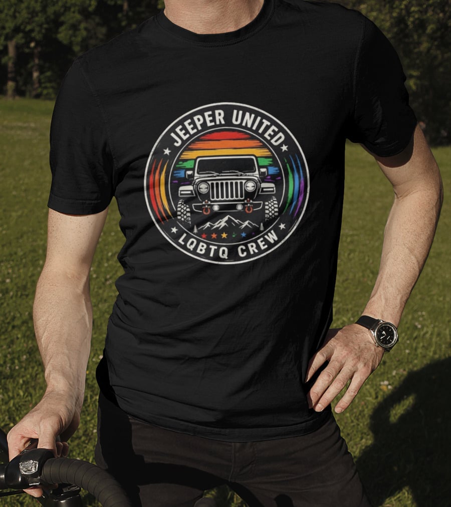 Jeeper United LGBTQ Crew Rainbow Jeep Mountains T-Shirt