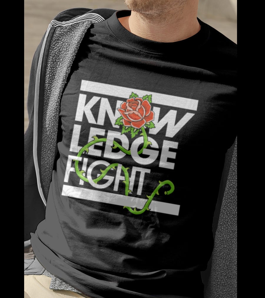 Knowledge Fight Rose With Green Vine Accents T-Shirt