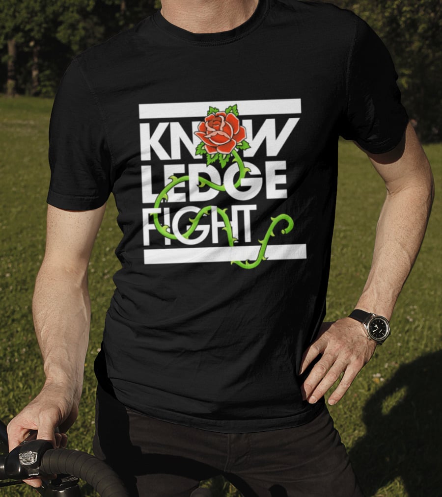 Knowledge Fight Rose With Green Vine Accents T-Shirt