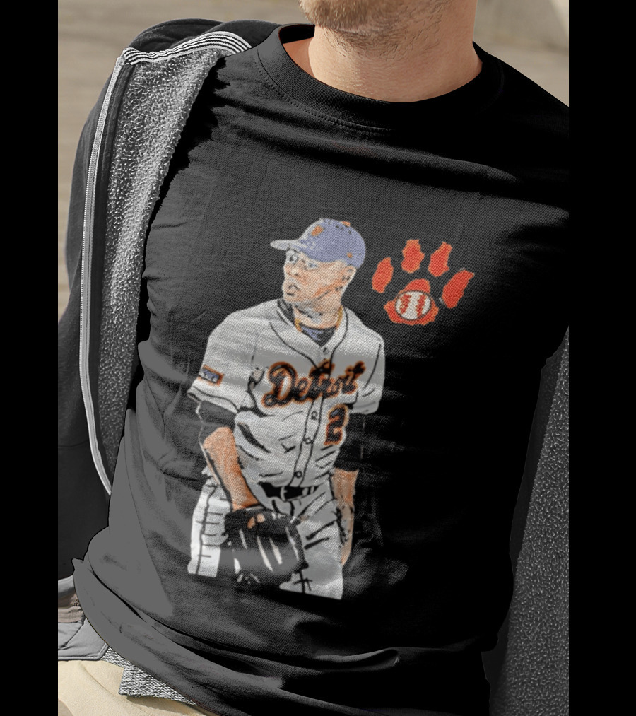 Detroit Tigers Tarik Skubal Baseball Cartoon Character With Paw Print And Baseball T-Shirt