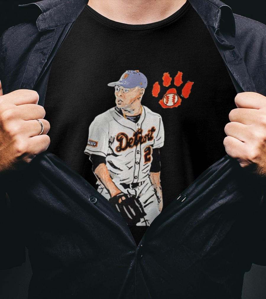 Detroit Tigers Tarik Skubal Baseball Cartoon Character With Paw Print And Baseball T-Shirt
