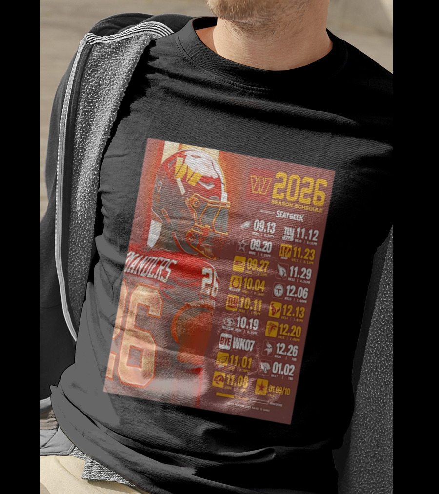 Washington Commanders 2026 Season Schedule Dates And Times By SEATGEEK T-Shirt