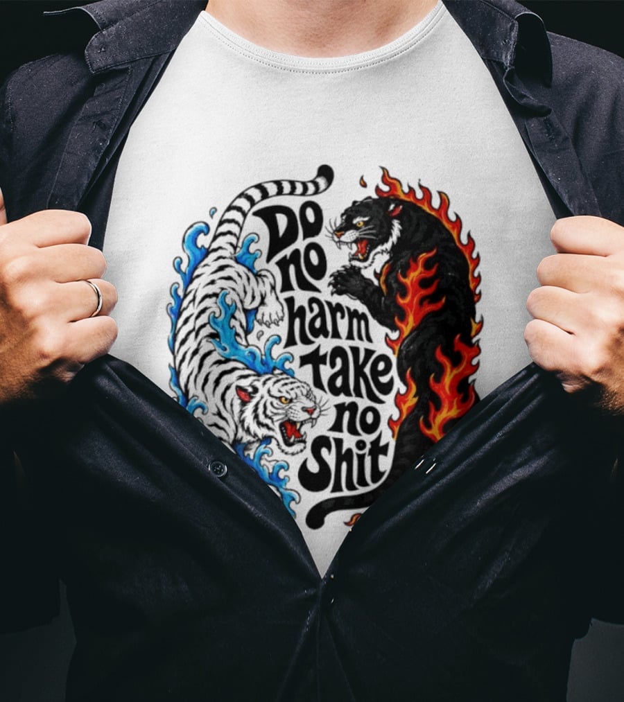 Do No Harm Take No Shit Blue Tiger And Fire Panther T-Shirt