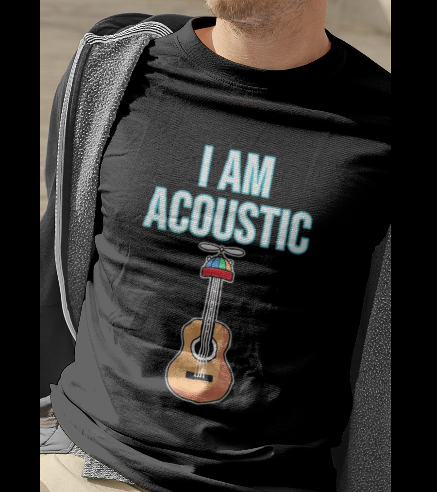 I Am Acoustic Guitar With Beanie Propeller Hat T-Shirt