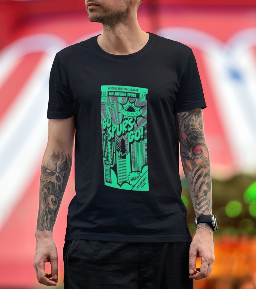 National Basketball League San Antonio Spurs Go Spurs Go Area 210 San Antonio Texas Comic Swish T-Shirt