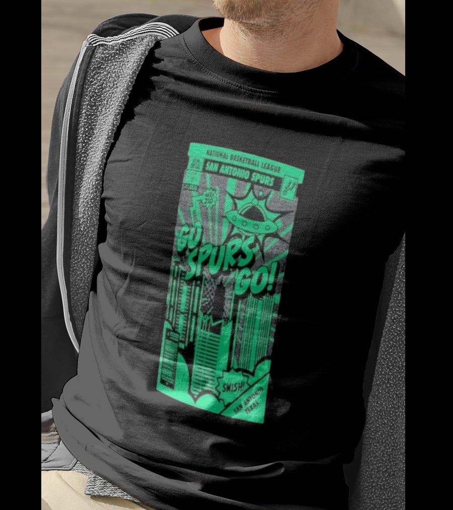 National Basketball League San Antonio Spurs Go Spurs Go Area 210 San Antonio Texas Comic Swish T-Shirt
