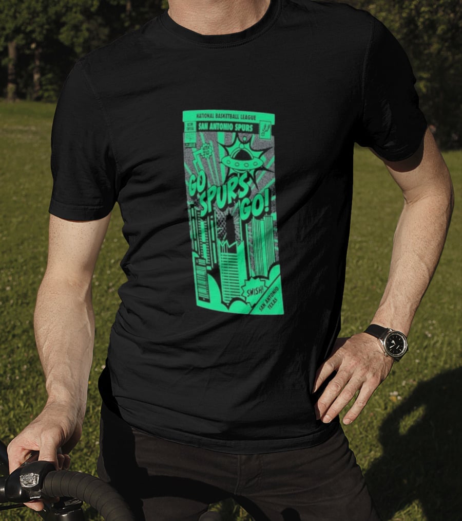 National Basketball League San Antonio Spurs Go Spurs Go Area 210 San Antonio Texas Comic Swish T-Shirt