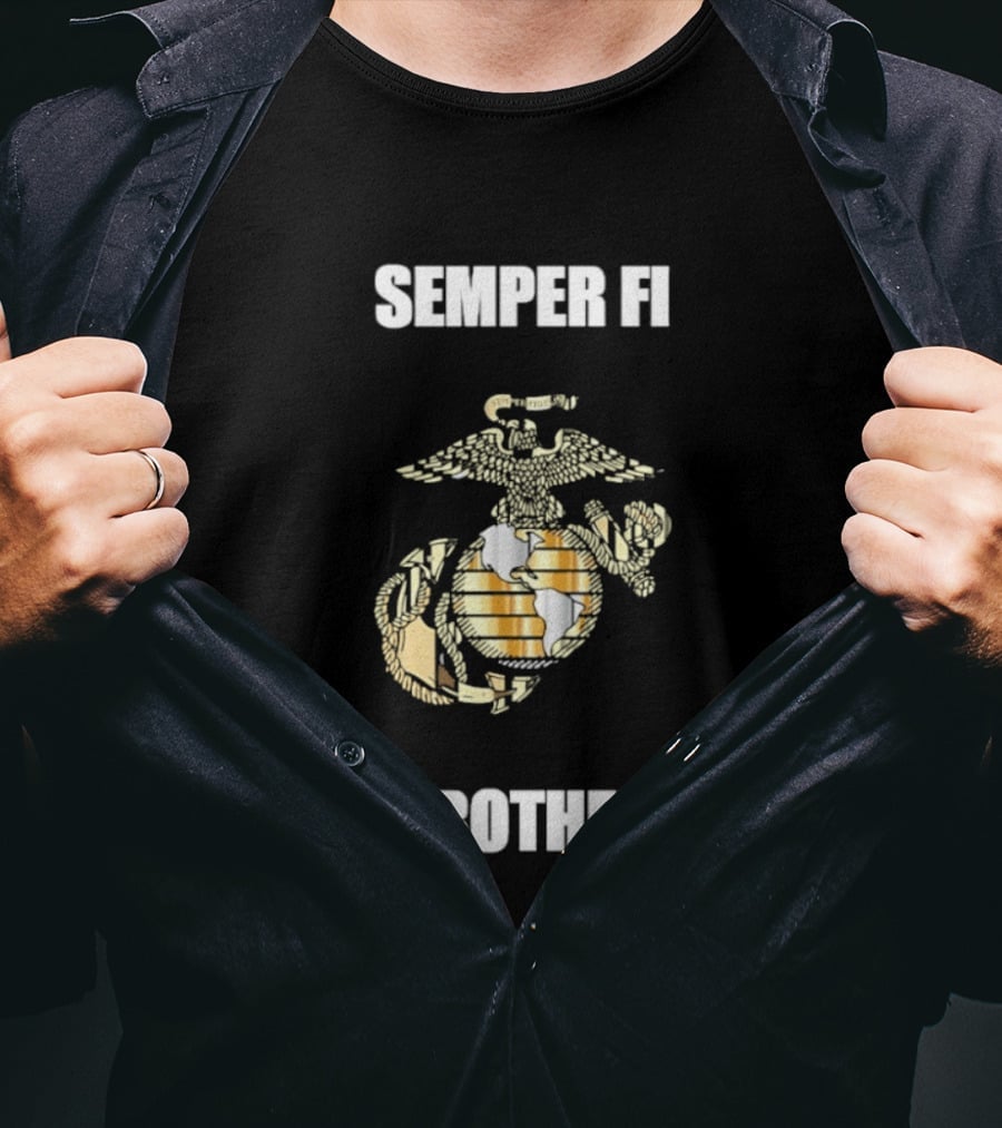 Semper Fi Brother United States Marine Corps Emblem With Eagle Anchor Globe T-Shirt
