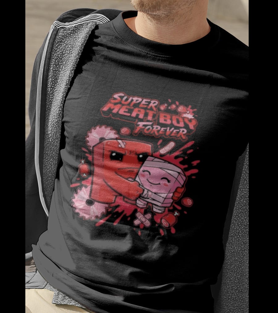 Super Meat Boy Forever Retro Character Hugging T-Shirt