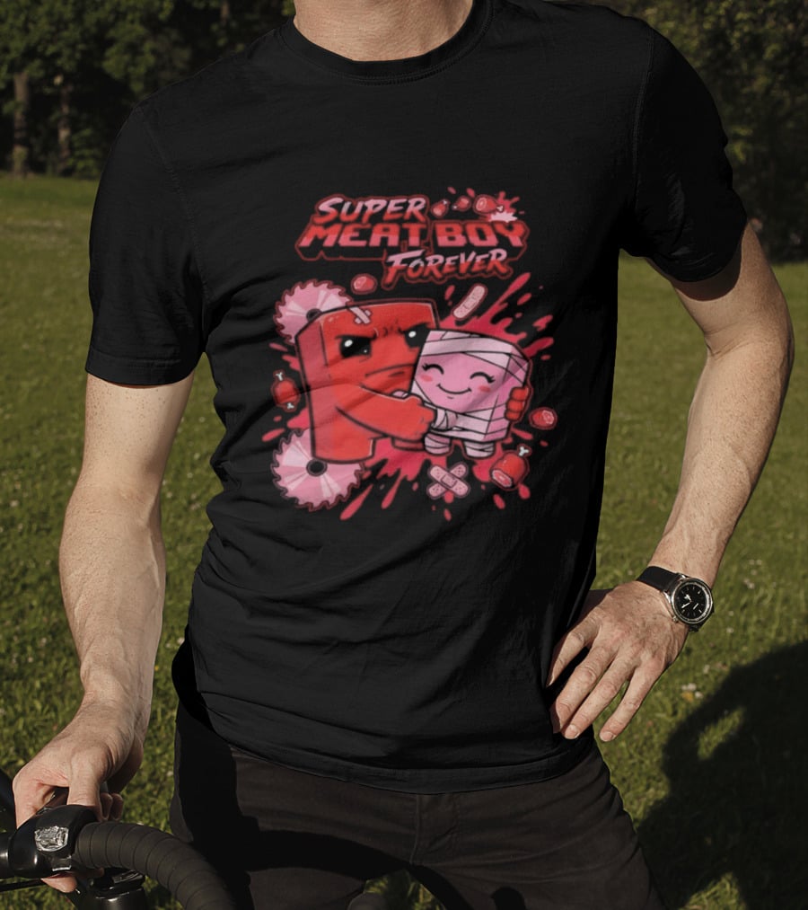 Super Meat Boy Forever Retro Character Hugging T-Shirt