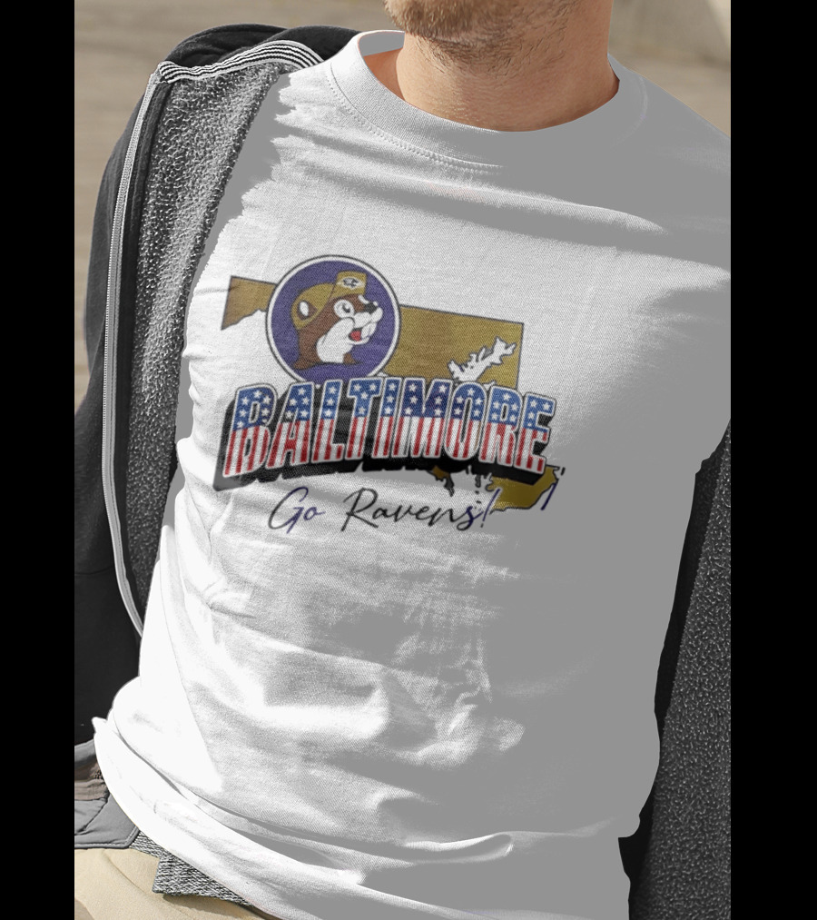 Baltimore Ravens Go Ravens Buc Ee's Patriotic Map Collaboration T-Shirt