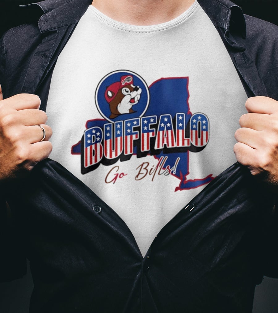 Buffalo Bills Buc Ee's Patriotic Go Bills Map T-Shirt
