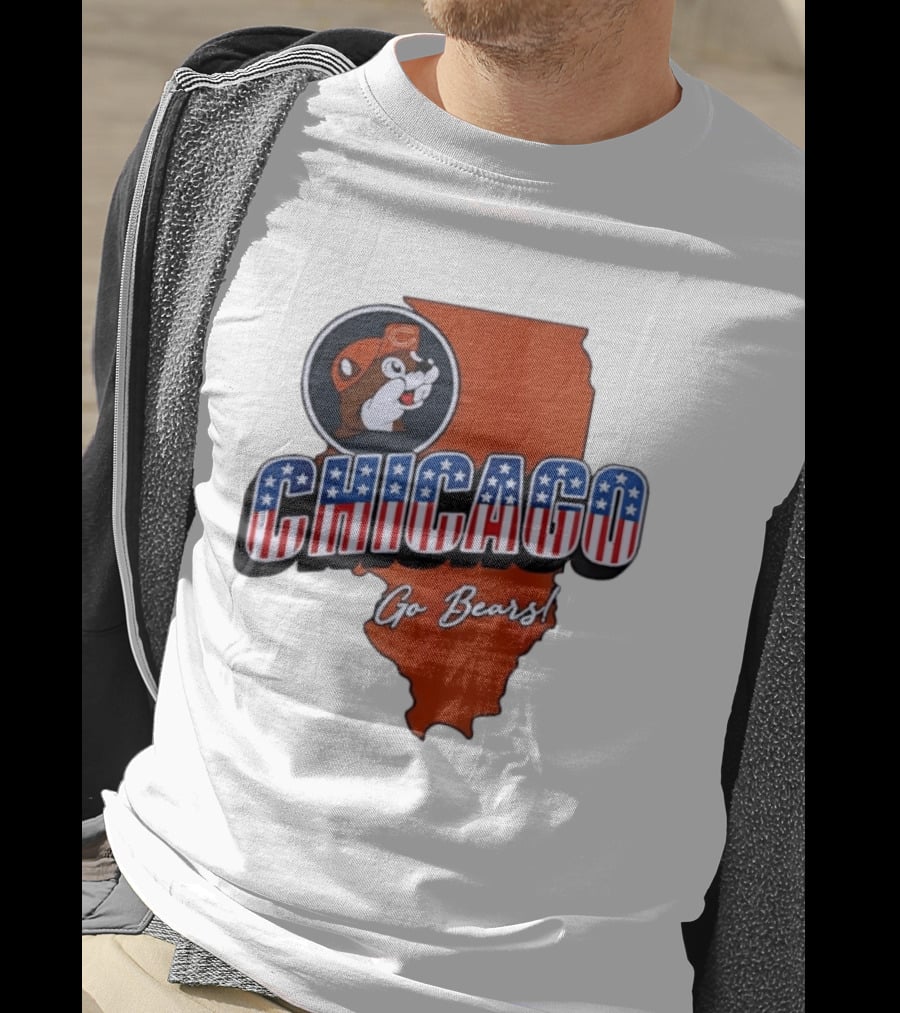 Chicago Bears Buc Ee's Go Bears Patriotic Illinois Map T-Shirt
