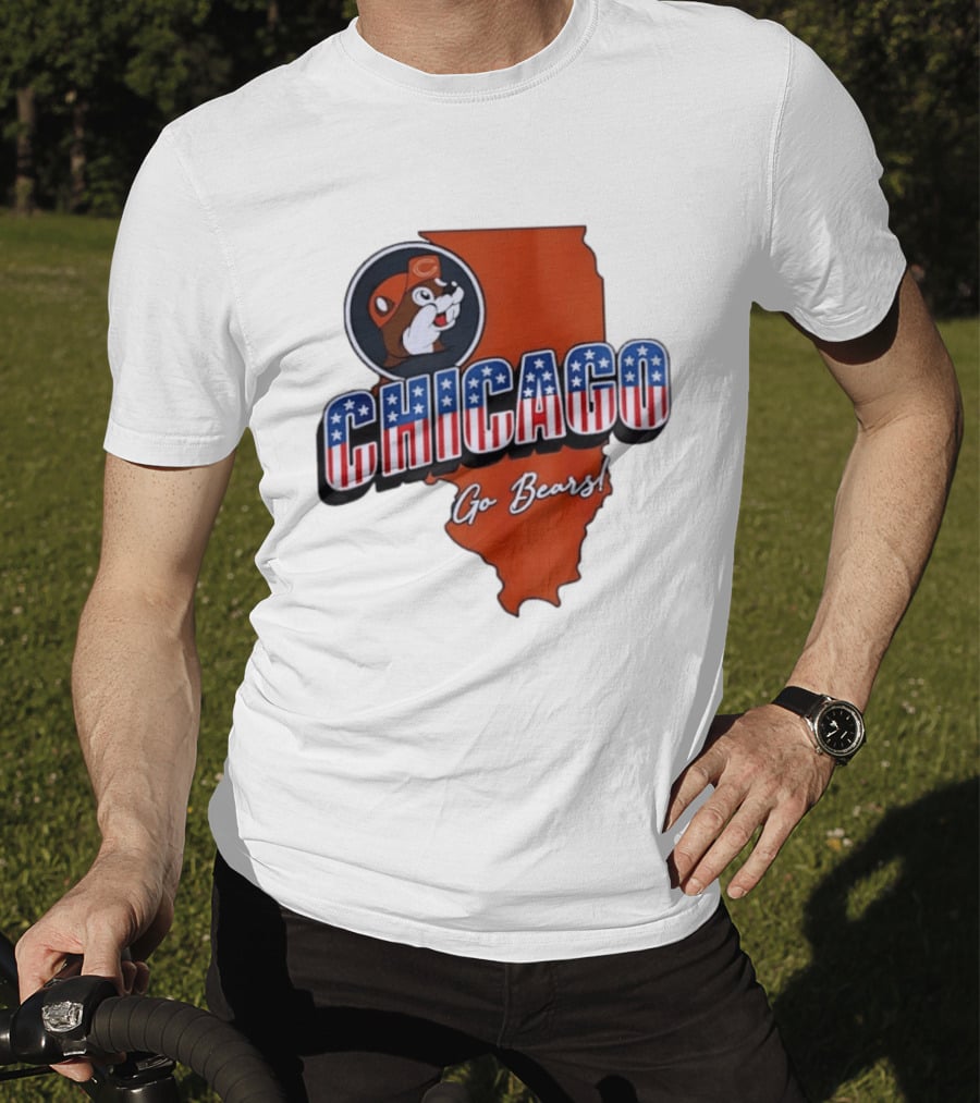 Chicago Bears Buc Ee's Go Bears Patriotic Illinois Map T-Shirt