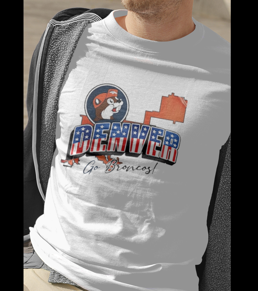 Denver Broncos Buc Ee's Go Broncos Patriotic Map T-Shirt