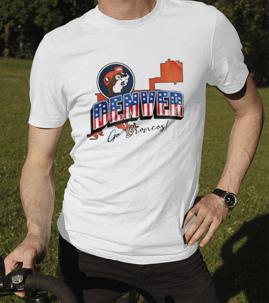 Denver Broncos Buc Ee's Go Broncos Patriotic Map T-Shirt