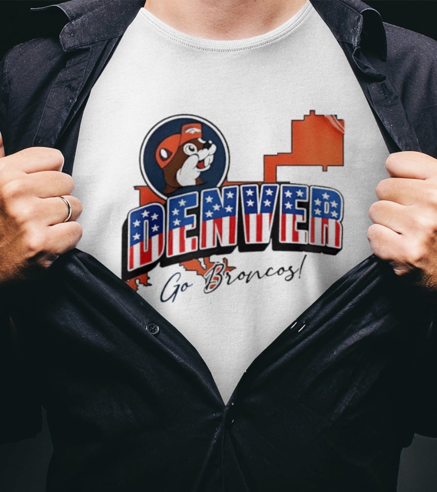Denver Broncos Buc Ee's Go Broncos Patriotic Map T-Shirt