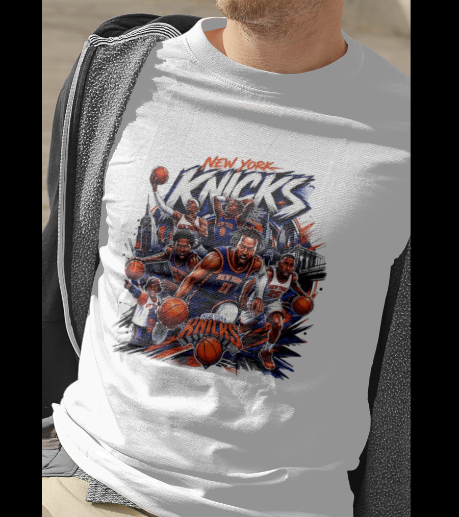 New York Knicks Basketball Team 2026 Skyline Action T-Shirt