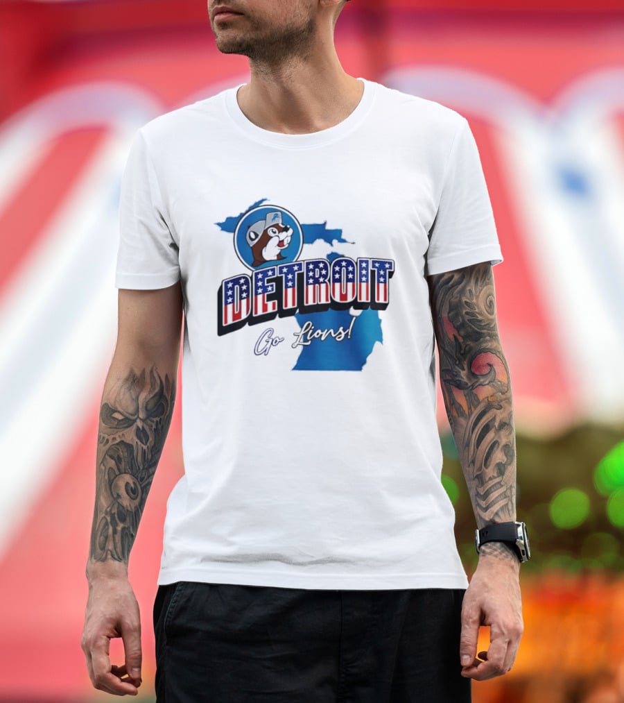 Detroit Lions Buc Ee's Go Lions Patriotic Michigan Map T-Shirt