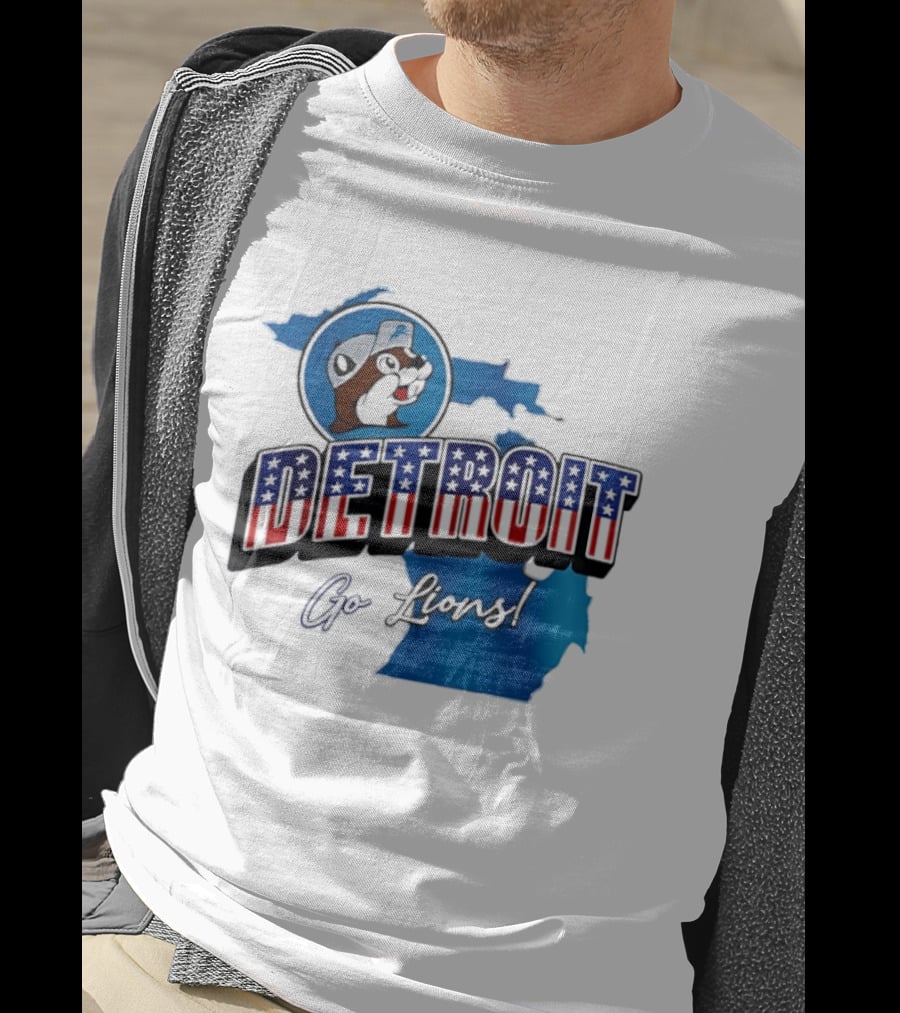 Detroit Lions Buc Ee's Go Lions Patriotic Michigan Map T-Shirt