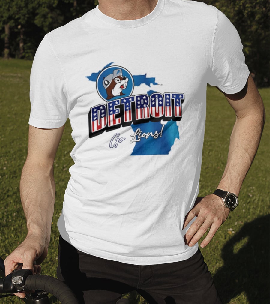 Detroit Lions Buc Ee's Go Lions Patriotic Michigan Map T-Shirt