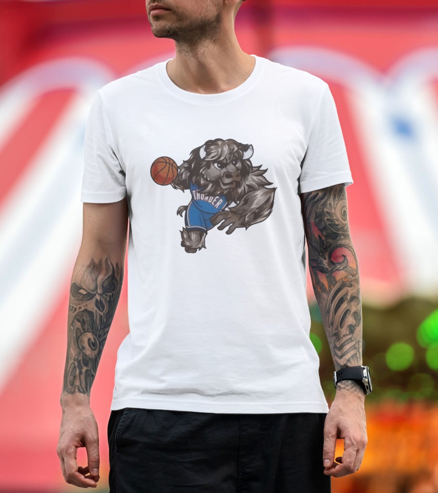 Oklahoma City Thunder Rumble The Bison Basketball Mascot Fun T-Shirt